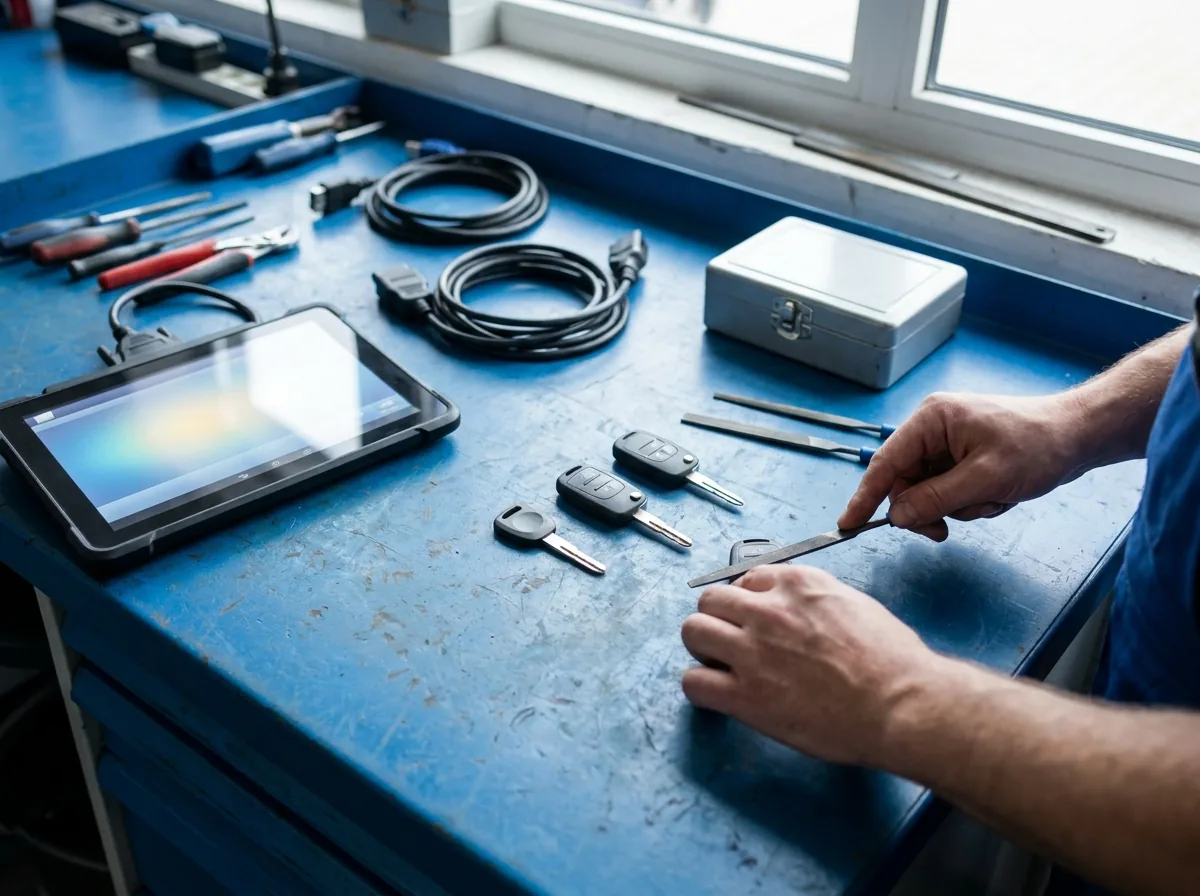 Mobile vehicle locksmith workbench and key programming tools